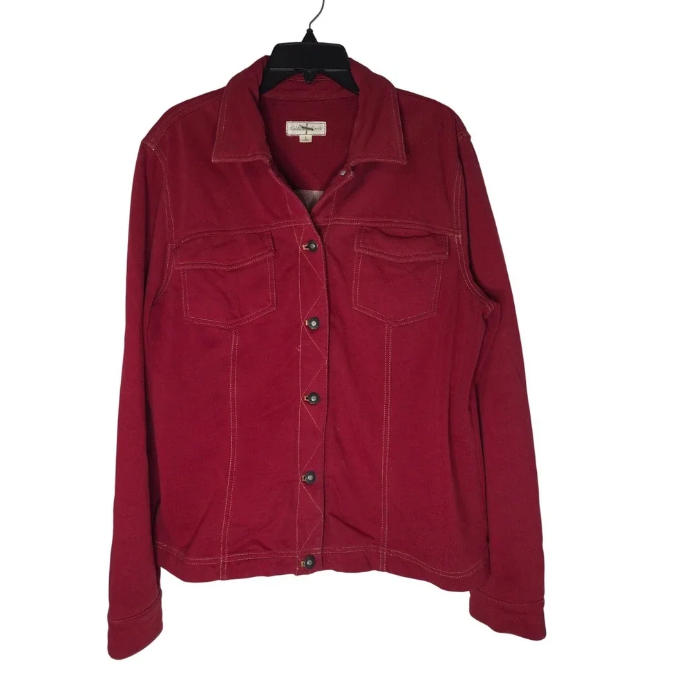 Coldwater Creek Womens Red Knit Button Front Trucker Jacket Large L - Picture 1 of 4